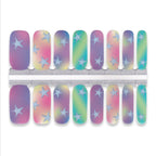 Multicolor ombre nail wraps with soft blue star print