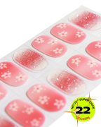 Sheet of pink nail wrap with floral designs on a white background, featuring a 'Super Thick' label.