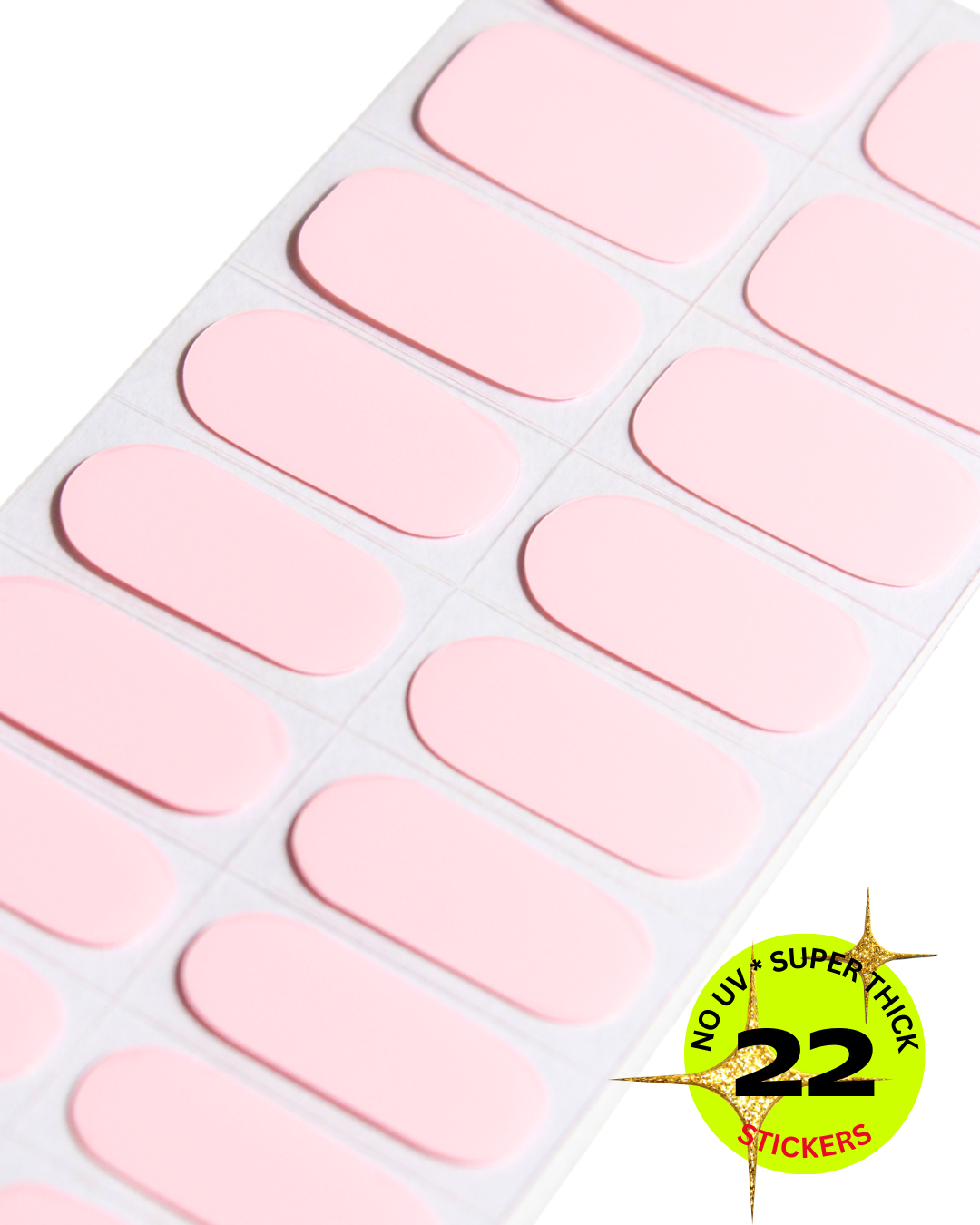 Sheet of pink oval stickers with a label indicating '22 super thick stickers' on a white background.