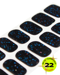 Black glitter nail wrap stickers with blue and red sparkle particles.
