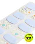 Pastel blue nail wraps with floral accent manicure sticker.