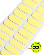 Sheet of yellow oval stickers with a label indicating '22 stickers' on a white background.