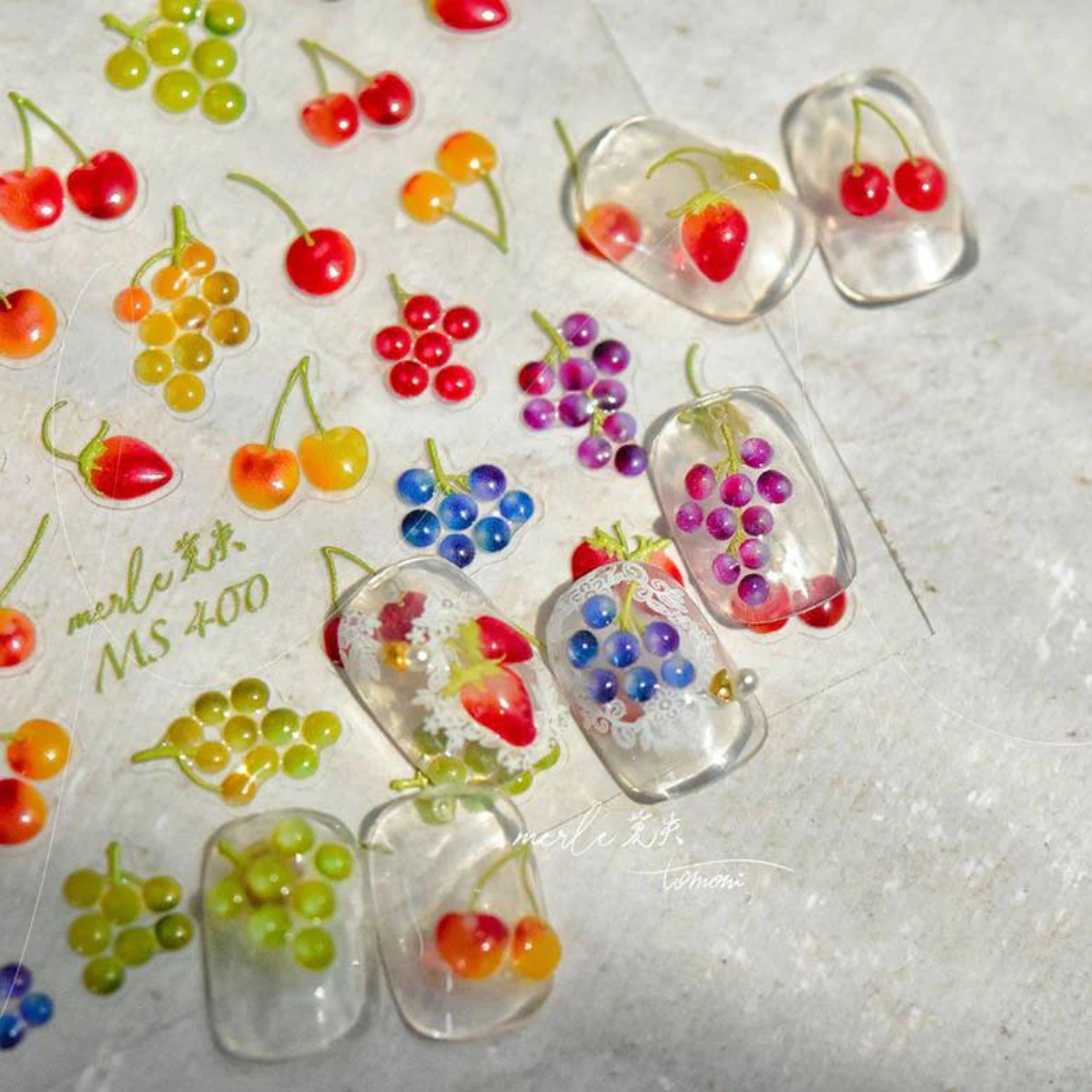 JellyPop Korean 3D -Fruit Nail Stickers, Fruit Nail Decals, Jelly-Style Nail Stickers, 3D Nail Stickers, Fruit Nail Charms, Nail Art, Nail Supplies, DIY Nails