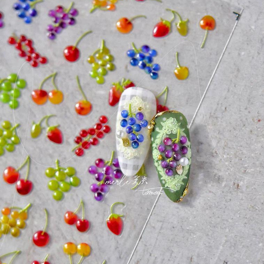 JellyPop Korean 3D -Fruit Nail Stickers, Fruit Nail Decals, Jelly-Style Nail Stickers, 3D Nail Stickers, Fruit Nail Charms, Nail Art, Nail Supplies, DIY Nails