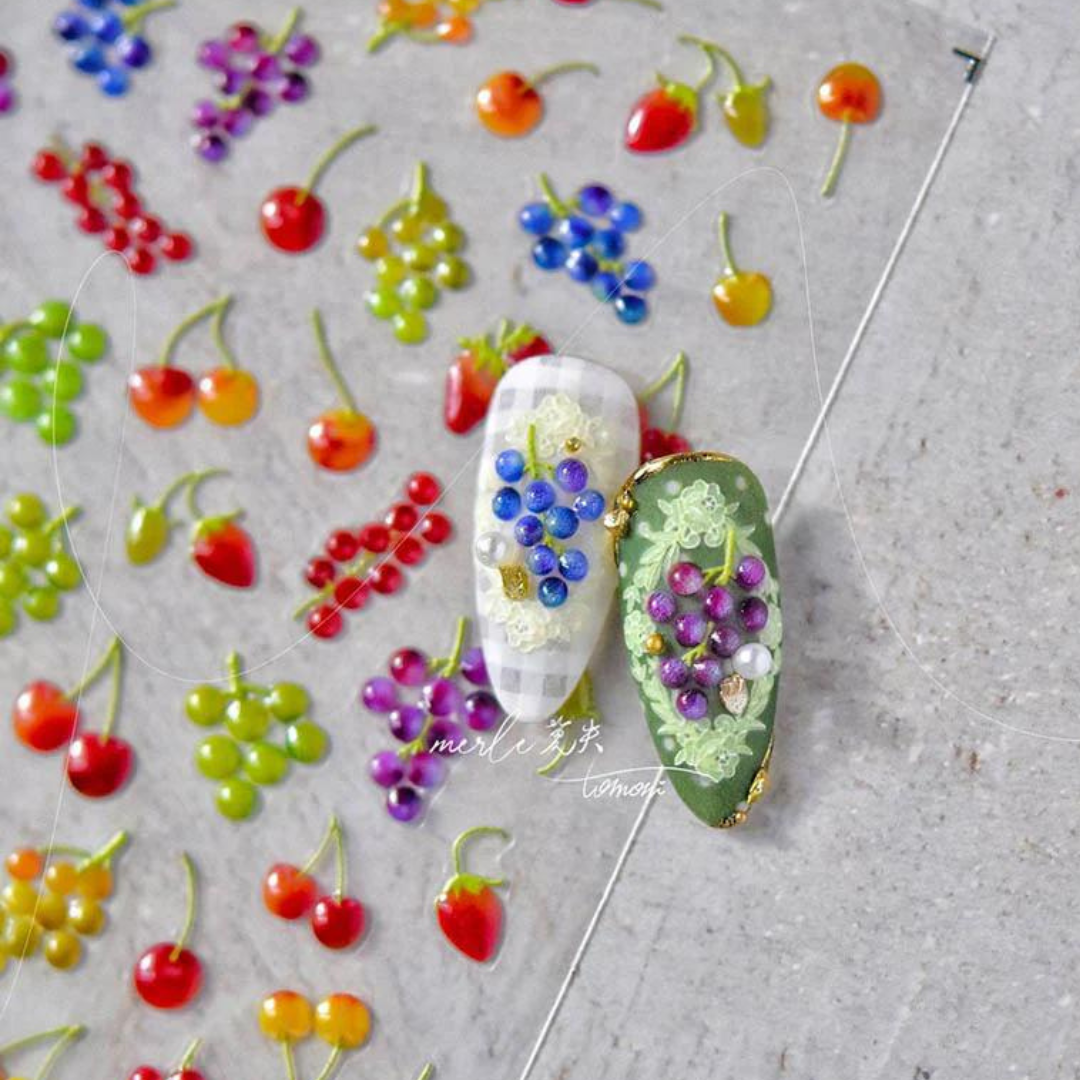 JellyPop Korean 3D -Fruit Nail Stickers, Fruit Nail Decals, Jelly-Style Nail Stickers, 3D Nail Stickers, Fruit Nail Charms, Nail Art, Nail Supplies, DIY Nails