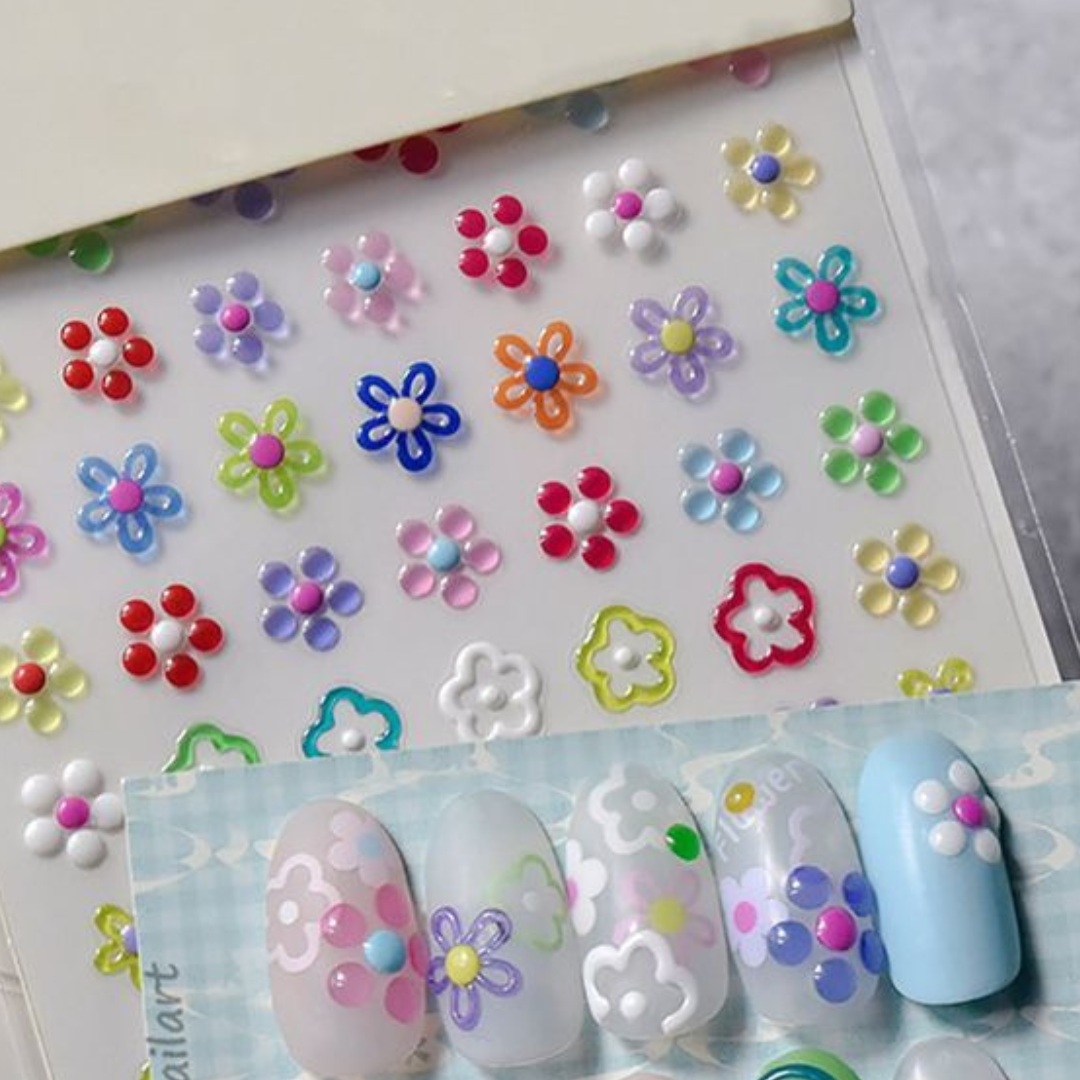 JellyPop Korean 3D - Jelly Style Cute Flowers Daisies Nail Stickers | Adorable Nail Art