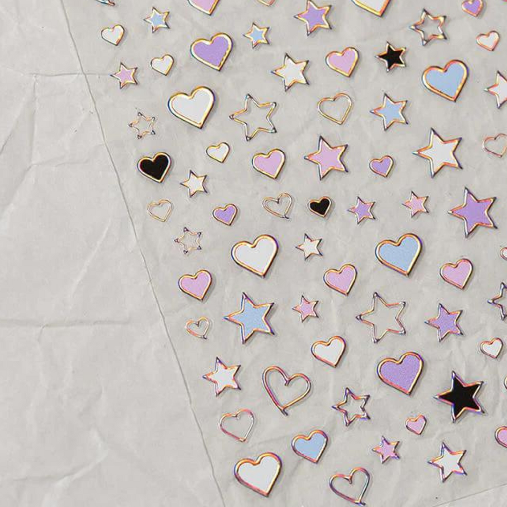 JellyPop Korean 3D - Heart And Star Nail Stickers With Rose Gold Laser Frame