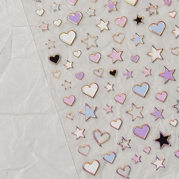 JellyPop Korean 3D - Heart And Star Nail Stickers With Rose Gold Laser Frame
