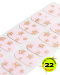Soft pink nail wrap stickers with gold glitter star pattern.
