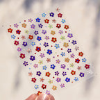 3D glitter flower nail stickers featuring vibrant multicolour floral designs for nail art.