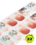 Pastel marble nail wrap stickers with soft coral and blue tones and abstract artwork accents.