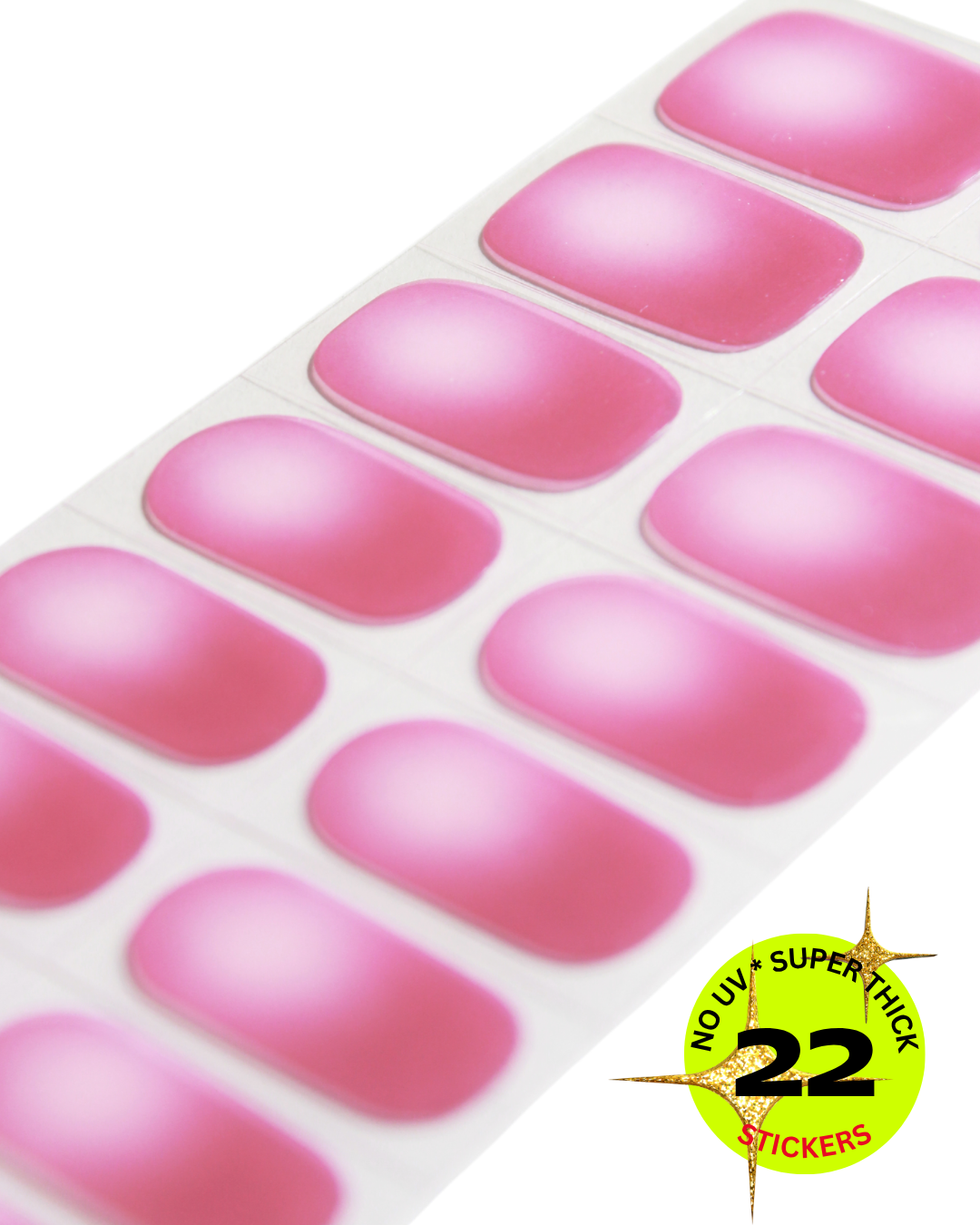 Sheet of pink oval nail wrap with a label indicating '22 stickers' on a white background.