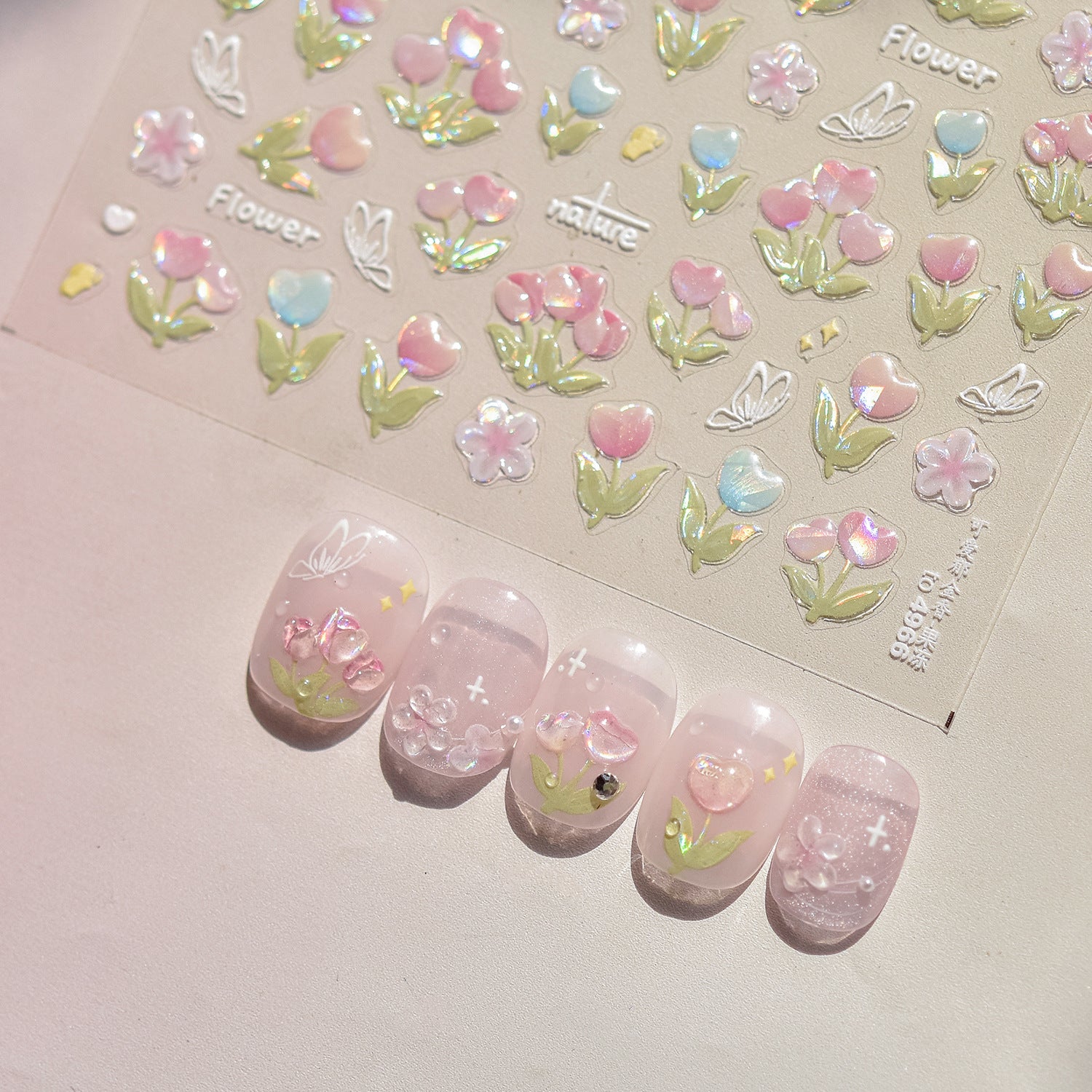 Pastel 3D flower nail art stickers.