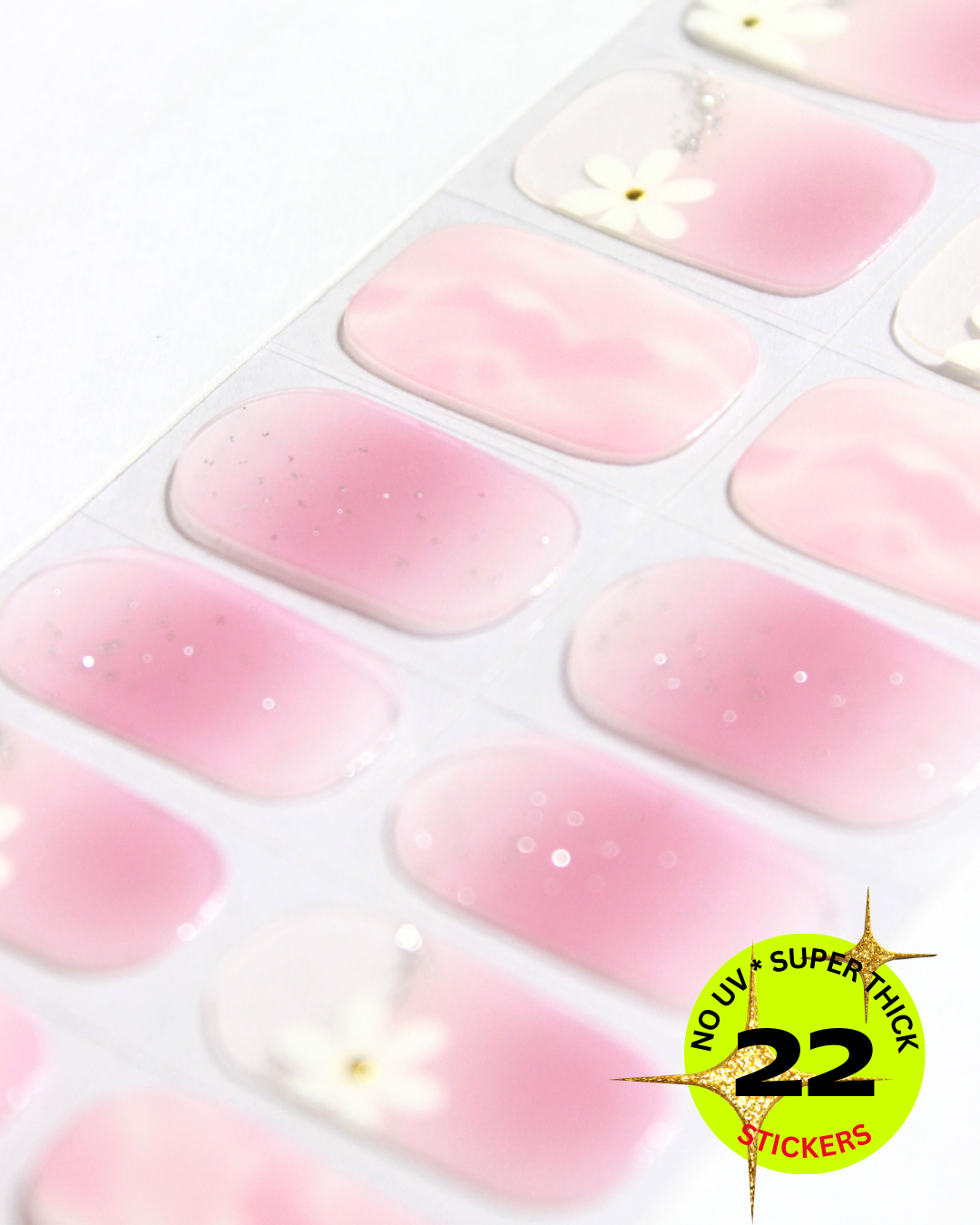 Sheet of pink wrap with a label indicating '22 stickers' on a white background