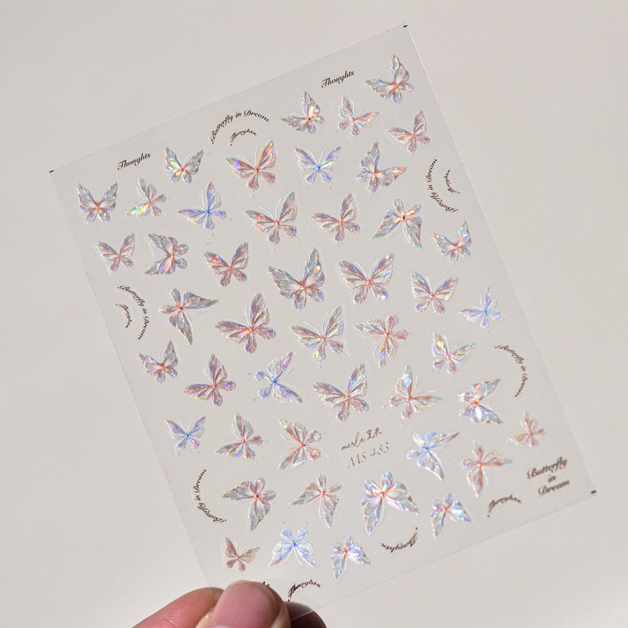 3D transparent butterfly nail art stickers with iridescent shimmer.