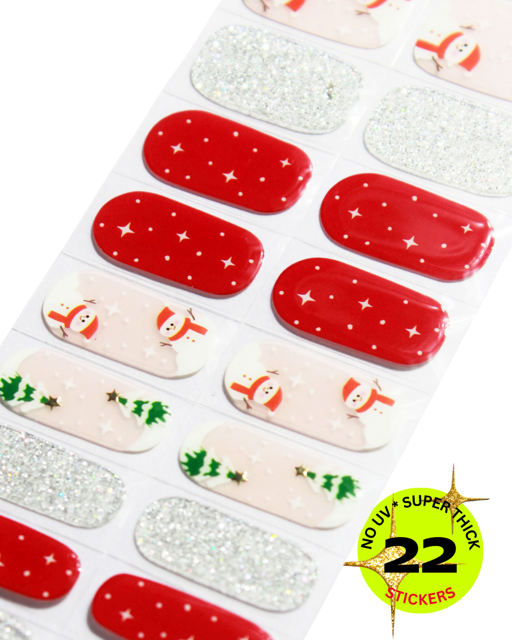 Sheet of nail wrap stickers with red, white, and beige designs on a white background.