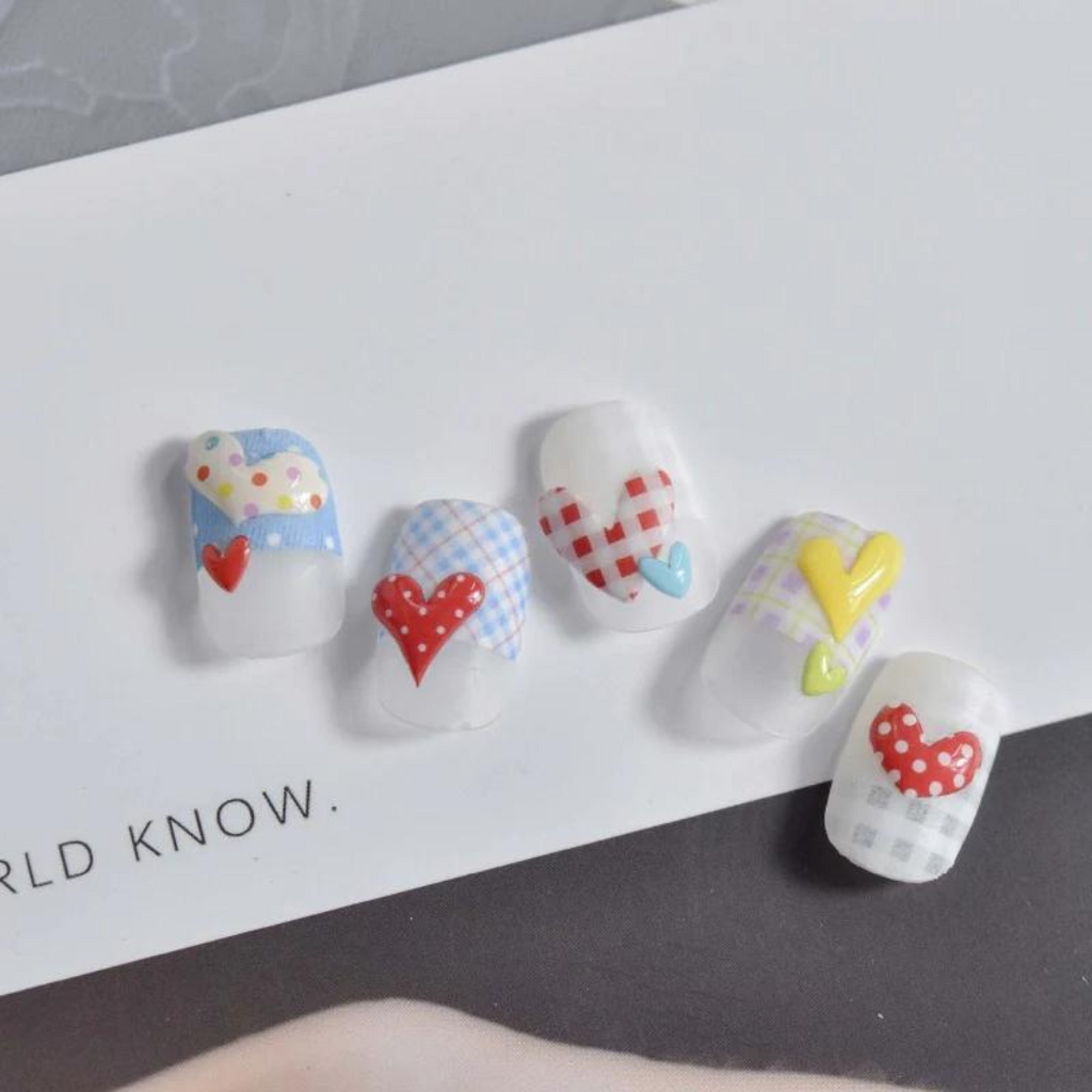JellyPop Korean 3D - Kawaii Heart Nail Decals, Heart Nail Stickers, Jelly-Style Nails, Adhesive Nail Decals, Heart Nail Art, Nail Decal Art, DIY Nails