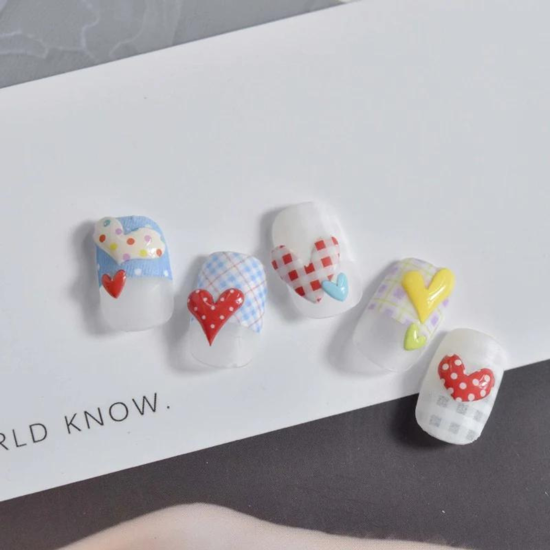 JellyPop Korean 3D - Kawaii Heart Nail Decals, Heart Nail Stickers, Jelly-Style Nails, Adhesive Nail Decals, Heart Nail Art, Nail Decal Art, DIY Nails