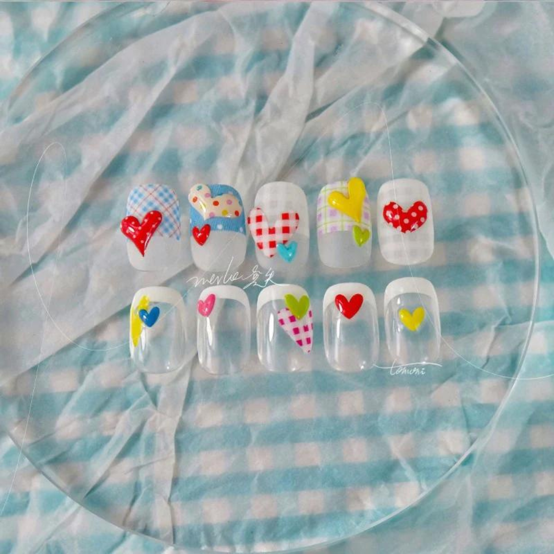 JellyPop Korean 3D - Kawaii Heart Nail Decals, Heart Nail Stickers, Jelly-Style Nails, Adhesive Nail Decals, Heart Nail Art, Nail Decal Art, DIY Nails