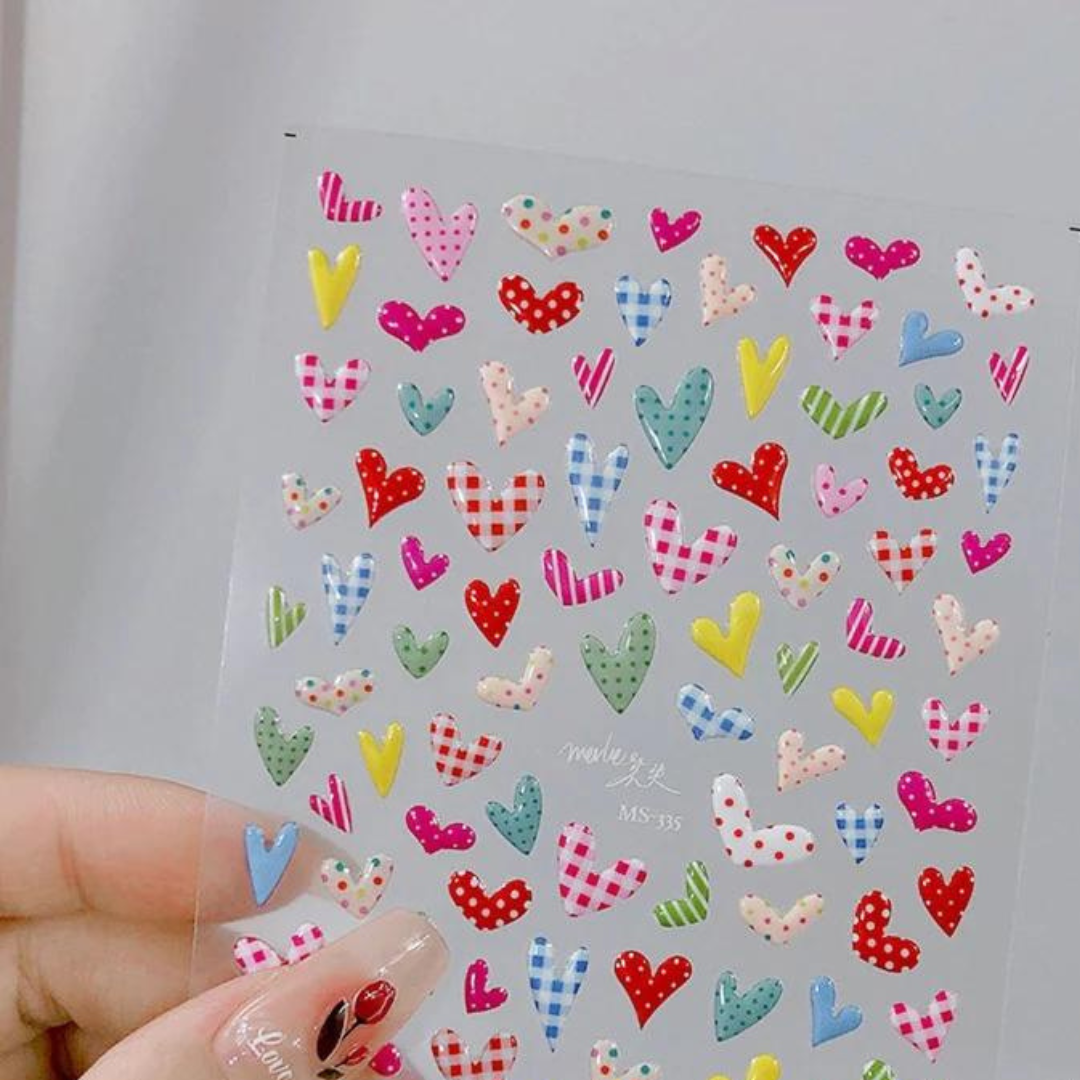 JellyPop Korean 3D - Kawaii Heart Nail Decals, Heart Nail Stickers, Jelly-Style Nails, Adhesive Nail Decals, Heart Nail Art, Nail Decal Art, DIY Nails