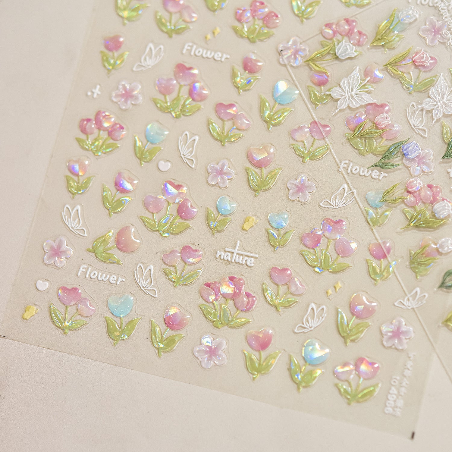 Floral and nature-themed stickers on a beige background