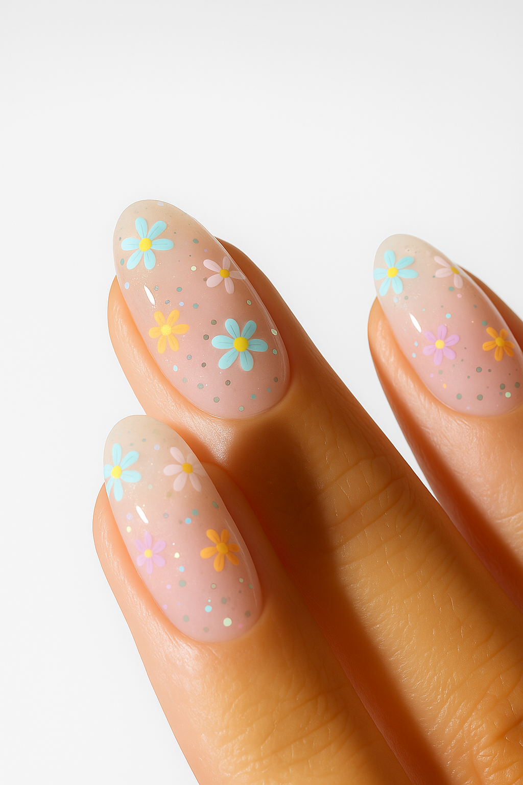 Nails wrap with floral design on a light background