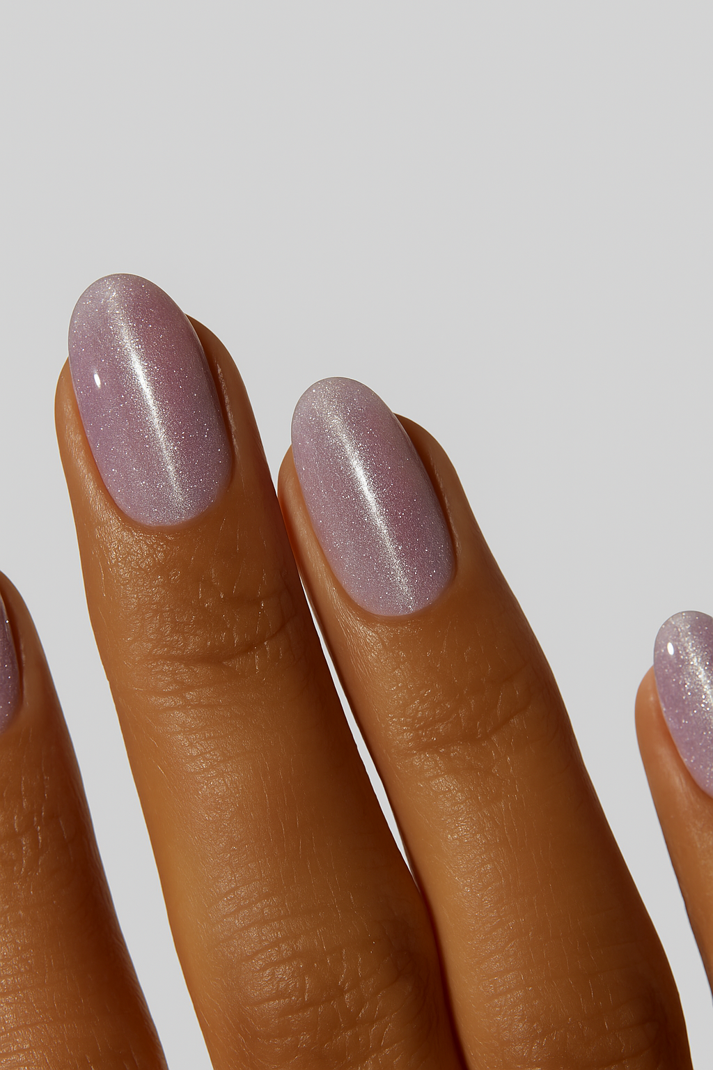 Glazed lavender nails aesthetic, soft pearly shimmer manicure.