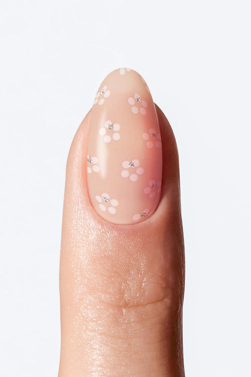 Nail with floral nail art on a light background