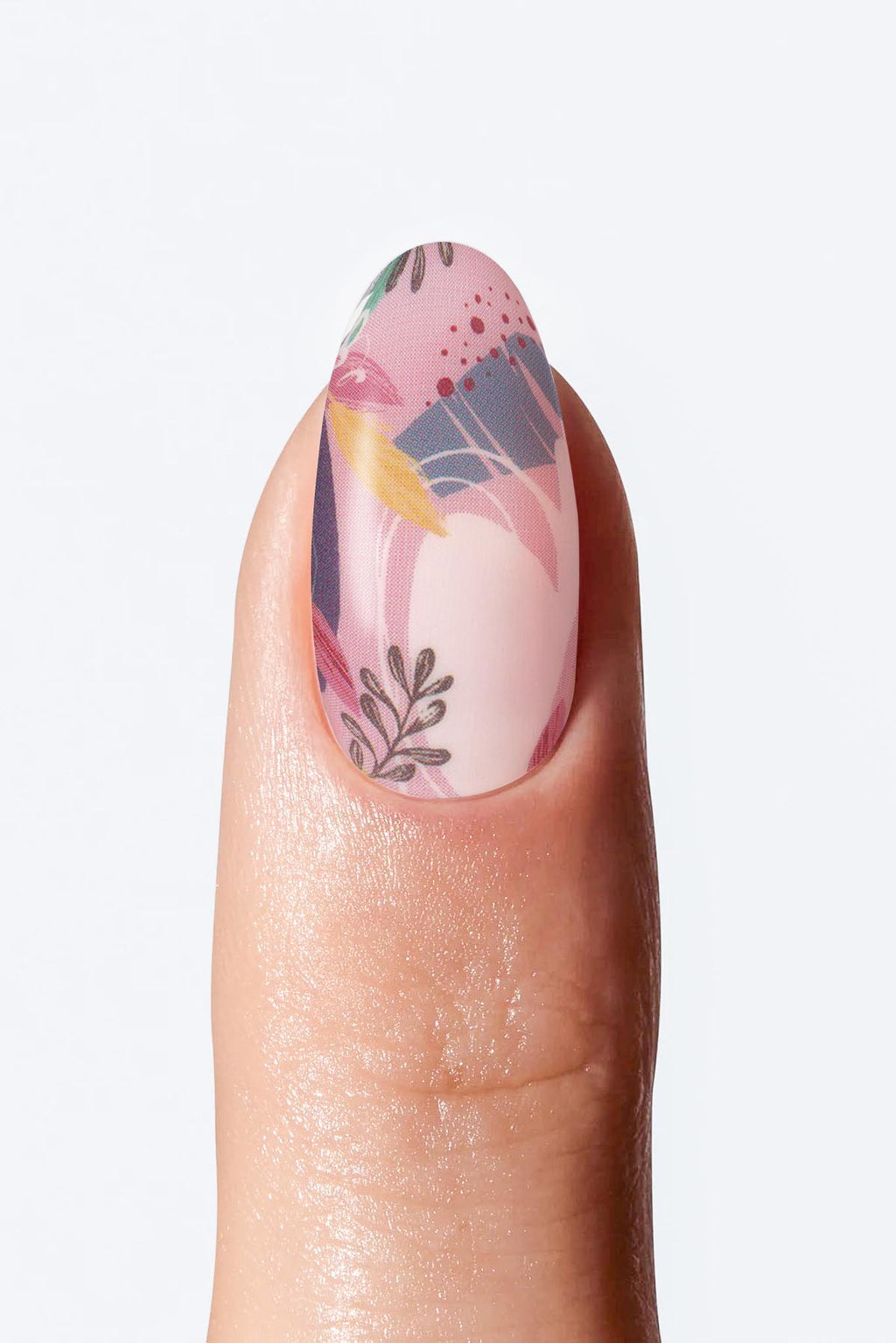 Minimal abstract floral nails, soft pink artsy leaf nail wrap manicure.