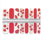Nail wrap stickers with red floral design on a white background