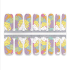 Cute illustrated nail wraps featuring playful pastel character artwork, full sheet