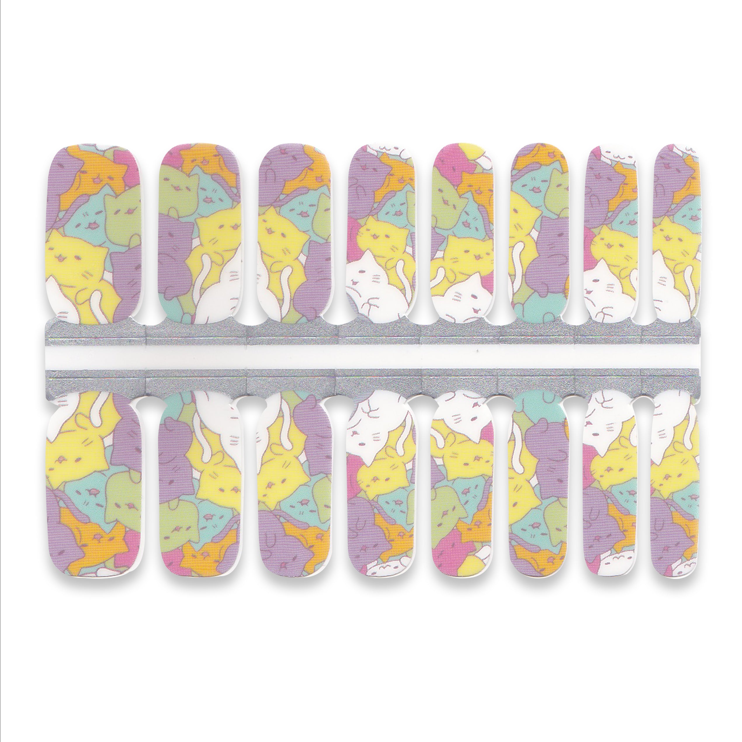 Cute illustrated nail wraps featuring playful pastel character artwork, full sheet