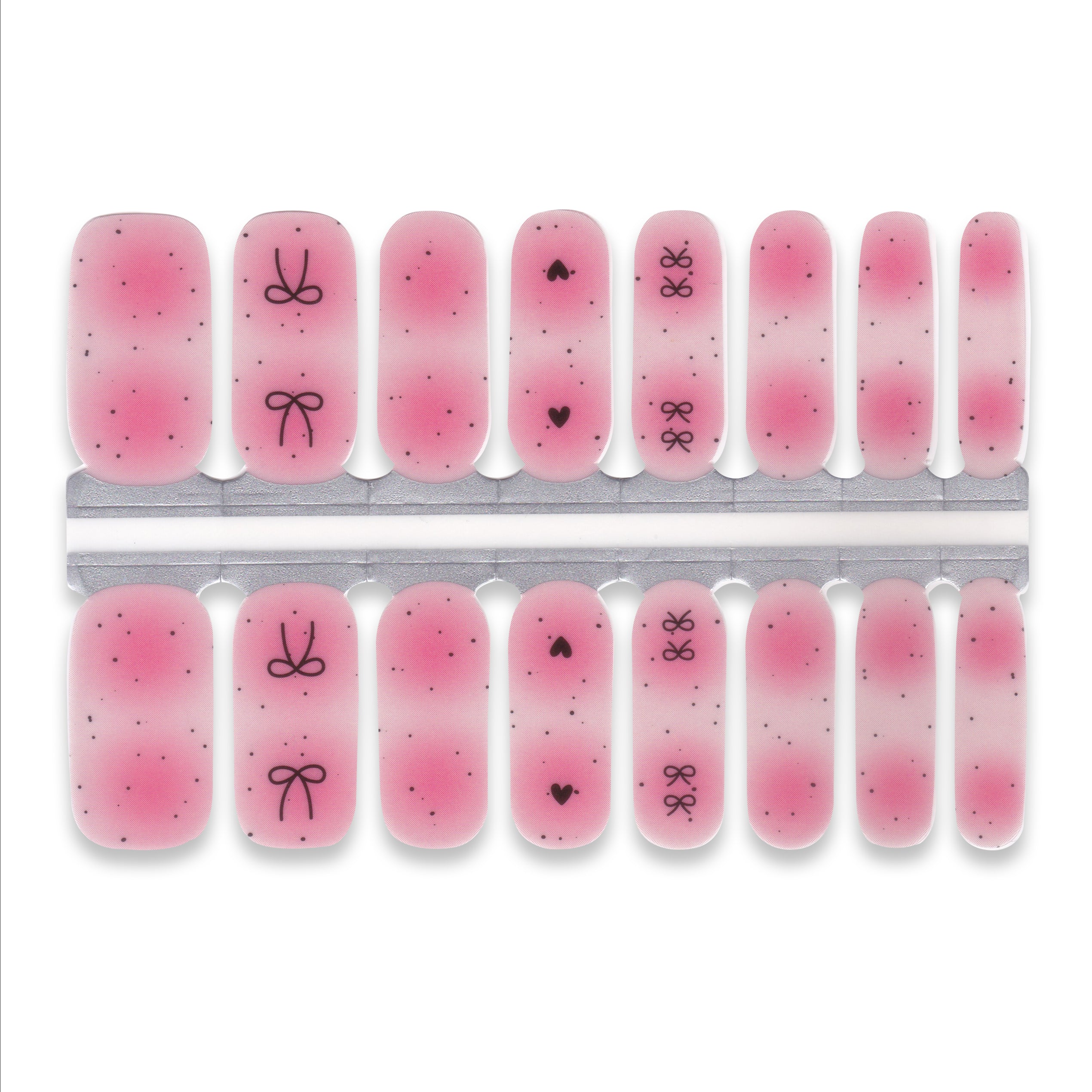 Set of pink nail wraps with designs on a white background