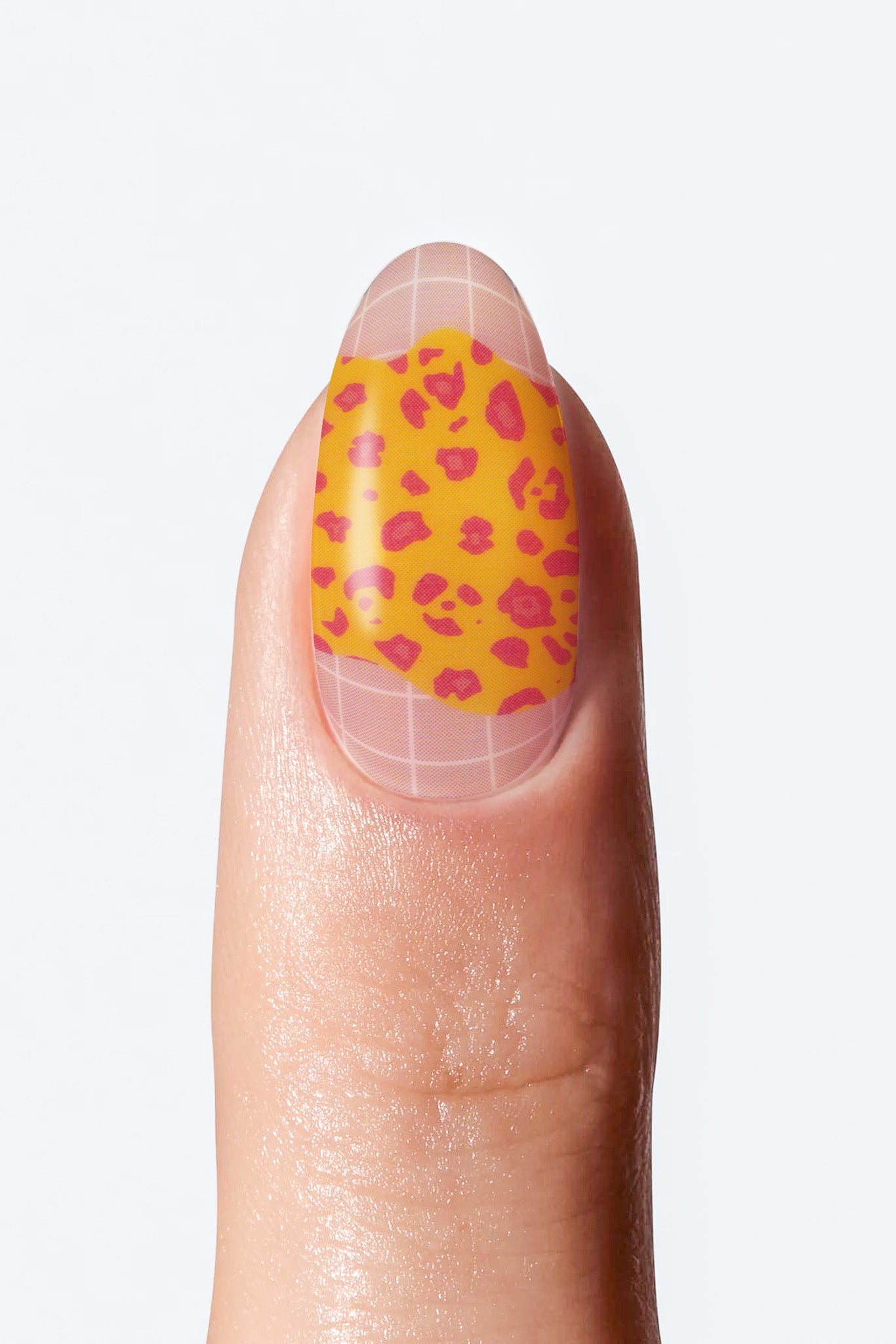 Nail with yellow and pink cheetah print design 