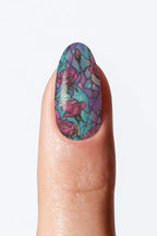 Teal purple mosaic floral style nail wrap manicure.