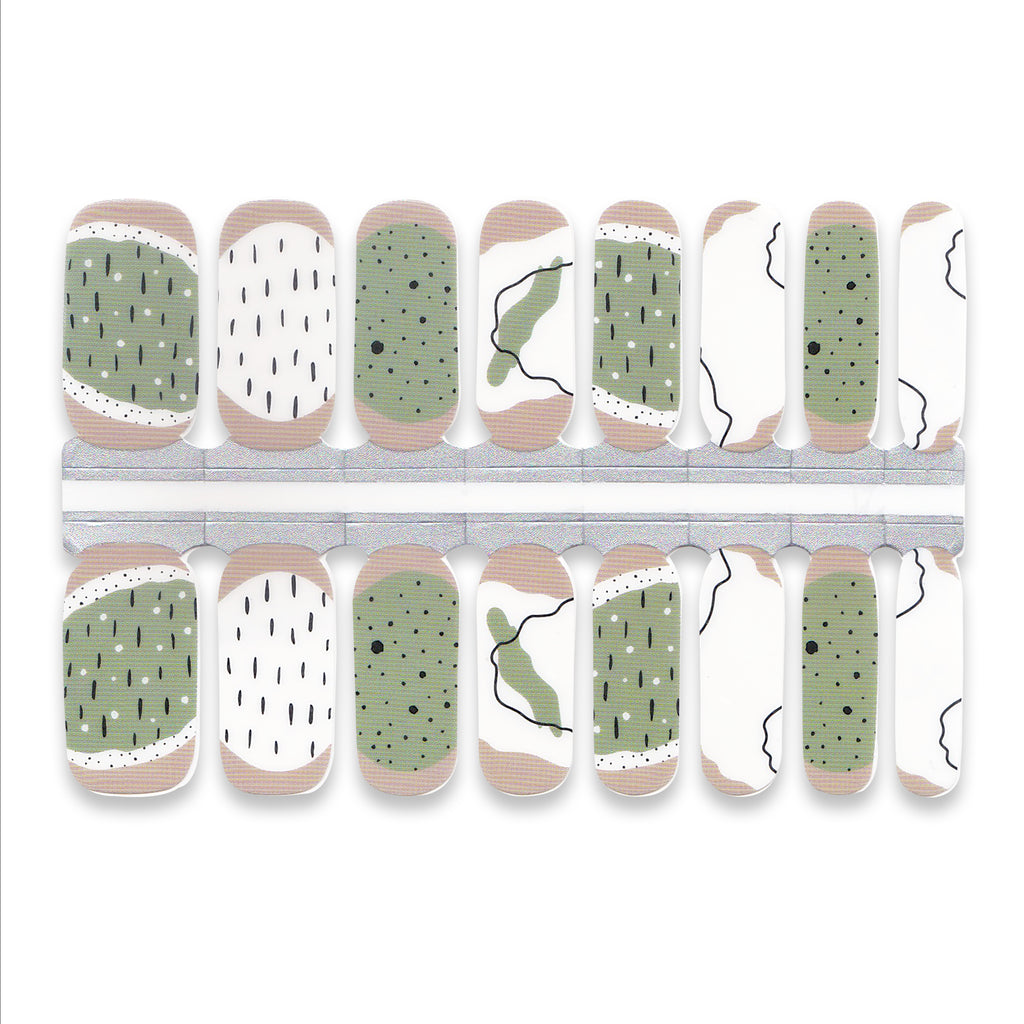 Abstract green nail wrap sheet with minimalist pattern design