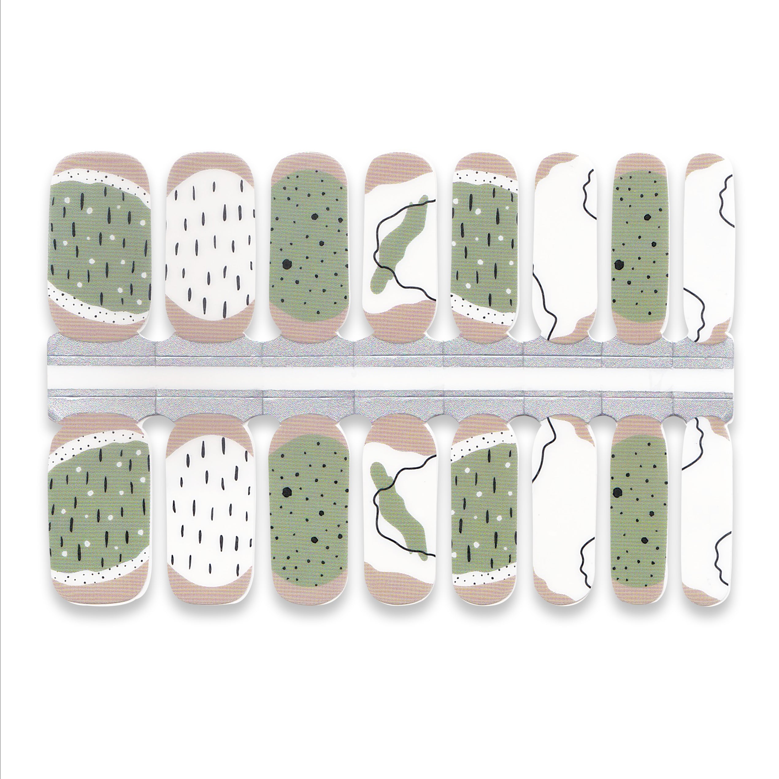 Abstract green nail wrap sheet with minimalist pattern design