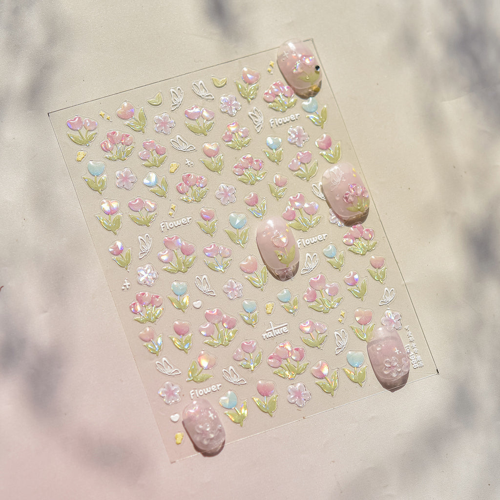 Sheet of decorative stickers with flowers on a clear background