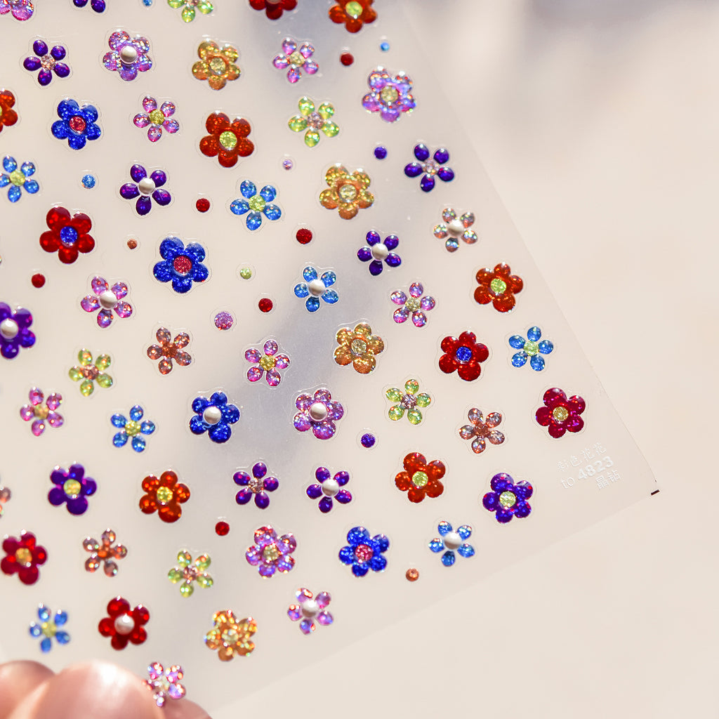 Multicolour glitter flower nail art  stickers.