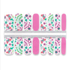 Set of colorful butterfly and floral nail wraps on a white background