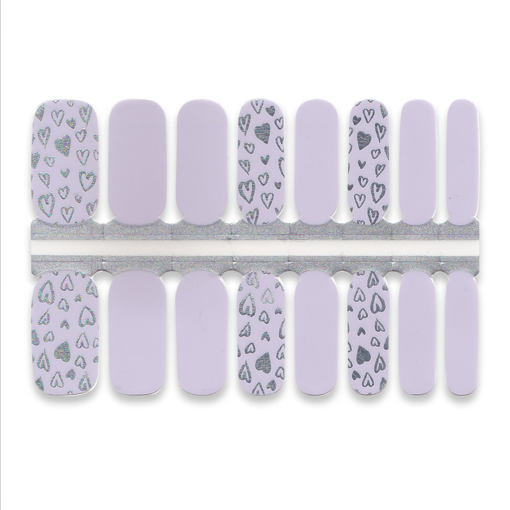 Lavender nail wrap sheet with holographic heart pattern”