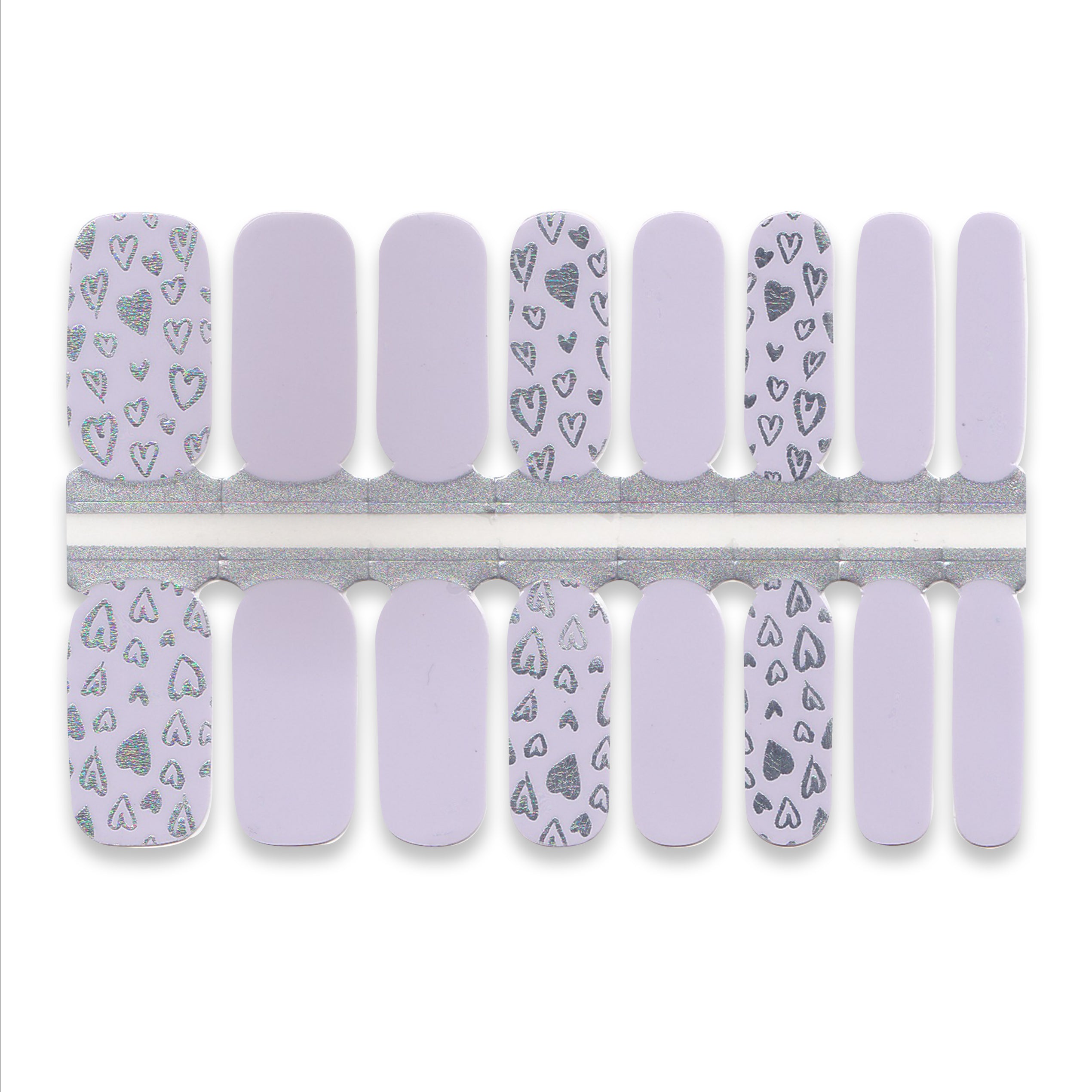 Lavender nail wrap sheet with holographic heart pattern”