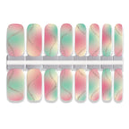 Set of pastel-colored nail wraps with a wavy pattern on a white background