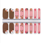 Set of nail wraps with Christmas-themed designs on a white background