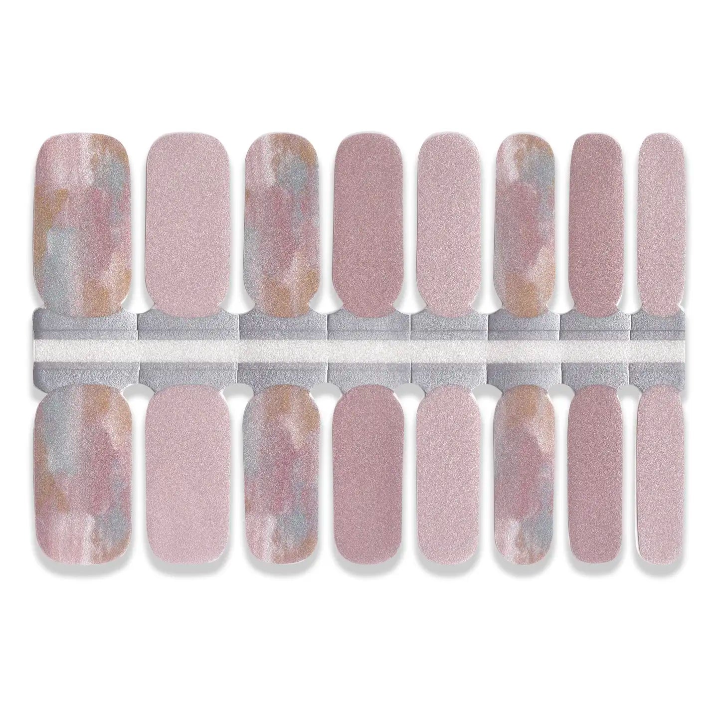 Nail wrap stickers with subtle shimmer and abstract marble accent designs in multiple sizes.