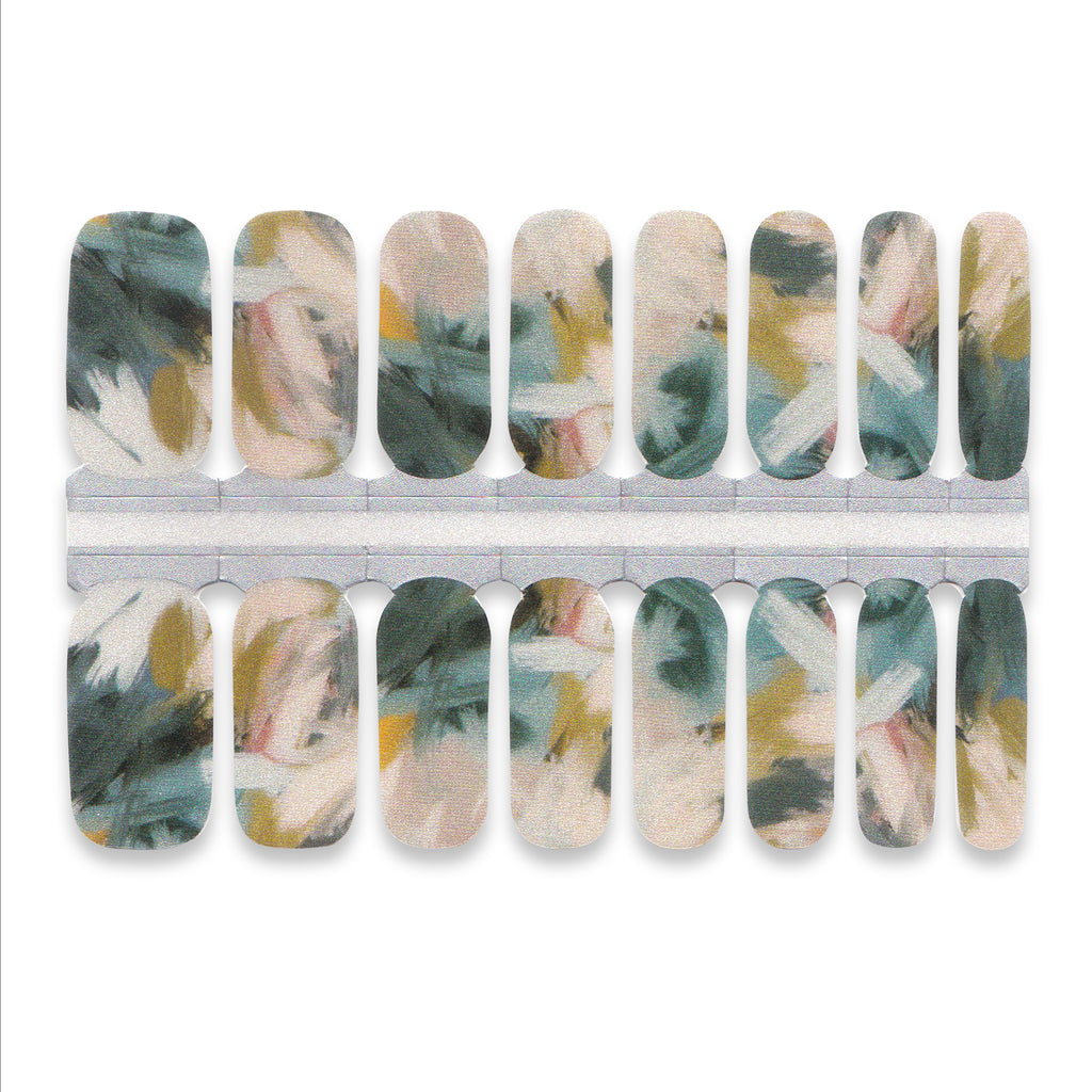 Sheet of nail wraps featuring soft abstract brushstroke style patterns