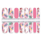 Abstract pink nail wrap set with colorful leaves, soft curves and solid textured accent nails wrap 