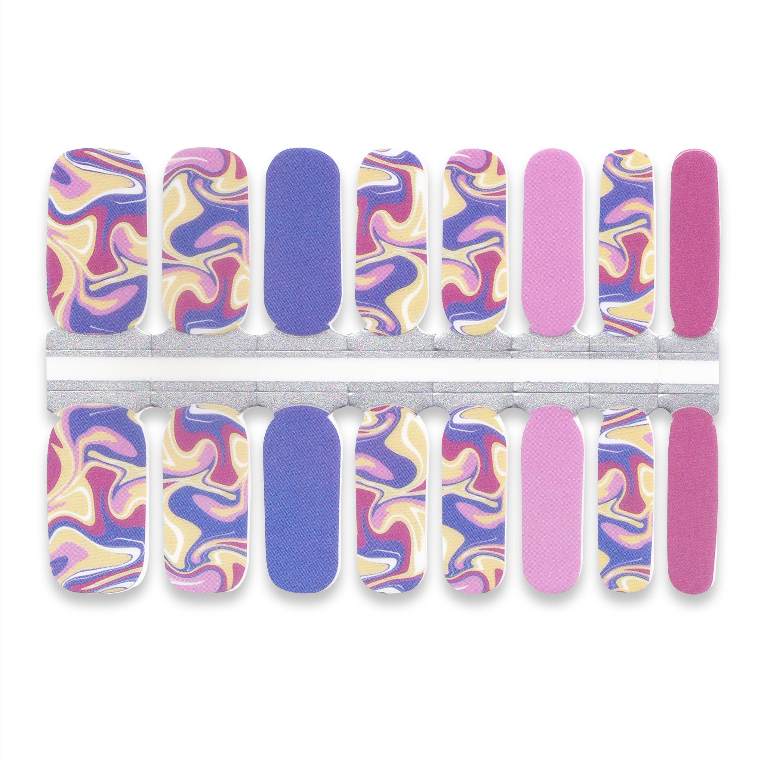 Set of colorful nail with a marbled pattern on a white background