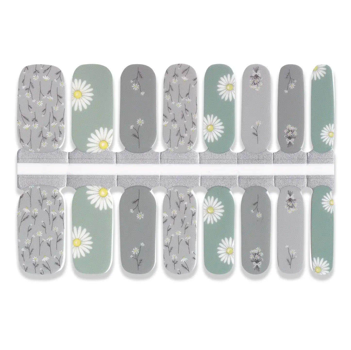 Set of nail wraps with floral design on a white background