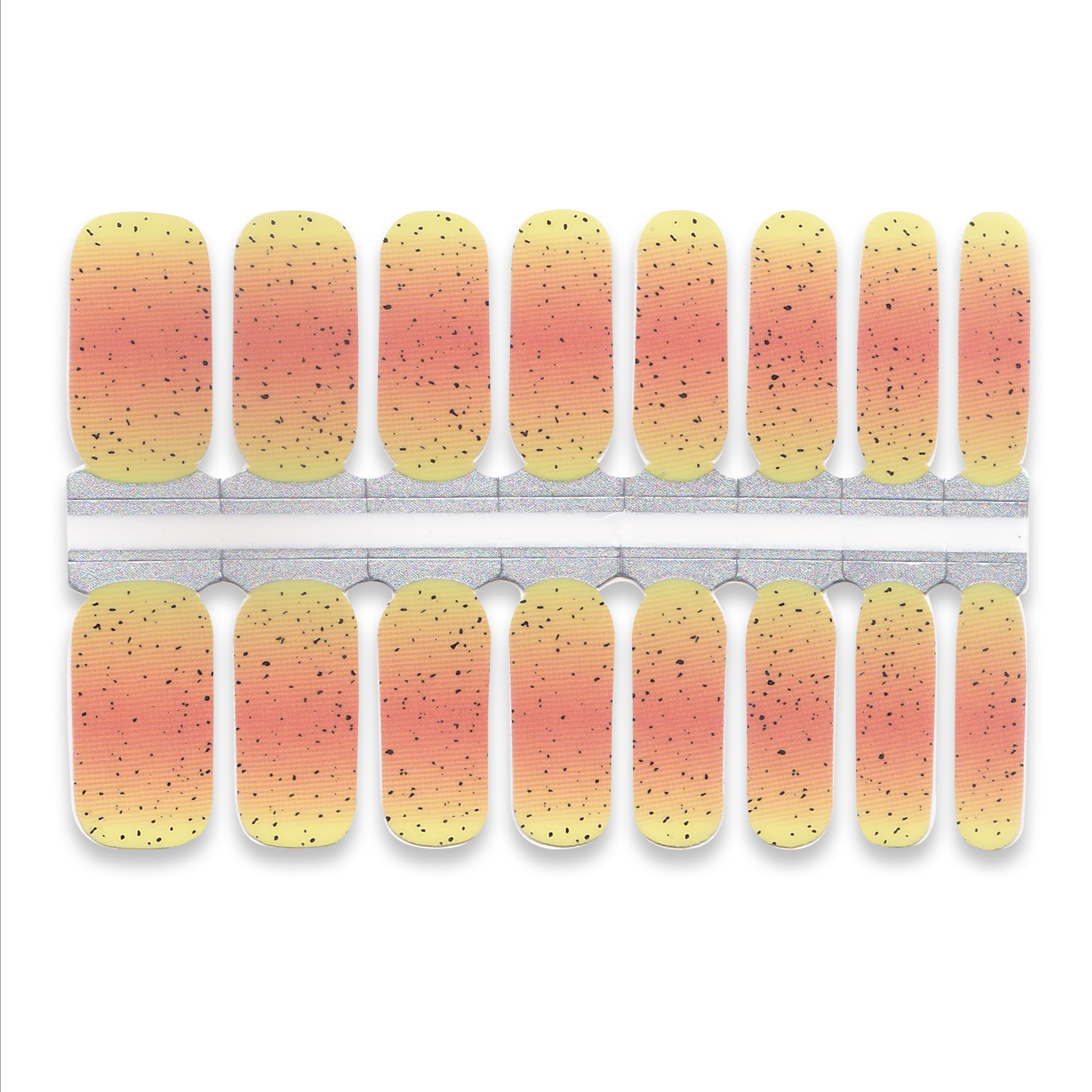 Set of gradient nail wraps with peach and yellow color transition on a white background